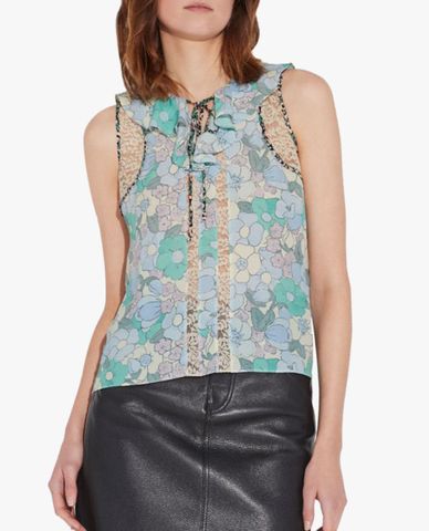  COACH - Áo kiểu nữ cổ tròn sát nách Floral Button Print 