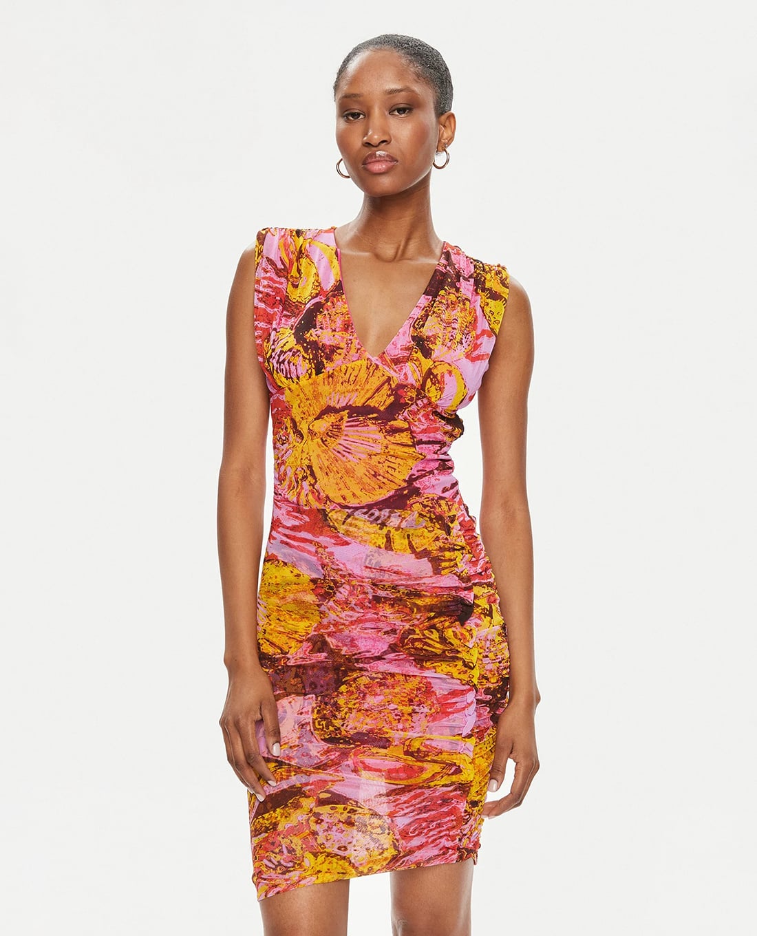 PINKO - Đầm sát nách mini cổ V phom ôm Androgeo