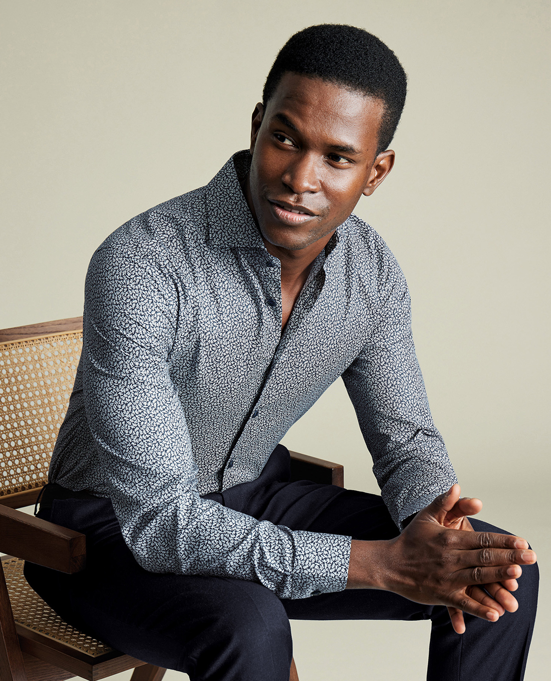 CHARLES TYRWHITT - Áo sơ mi nam tay dài Non-Iron Stretch Leaf Print