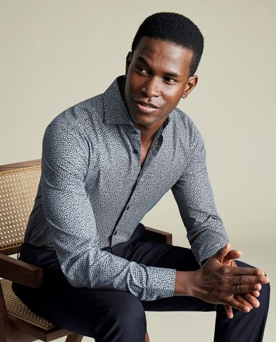  CHARLES TYRWHITT - Áo sơ mi nam tay dài Non-Iron Stretch Leaf Print 