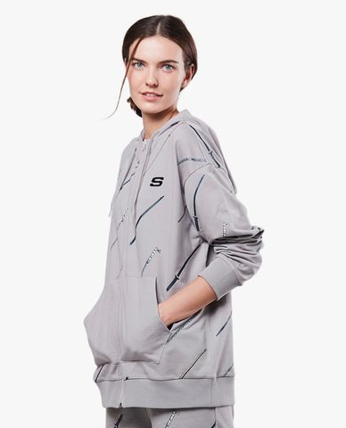  SKECHERS - Áo hoodie unisex phom suông phối zip Demon Slayer 