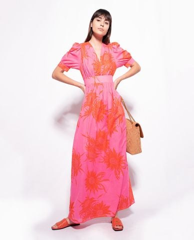  PINKO - Đầm maxi cổ V cut out phối thắt lưng Allineato 