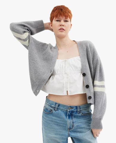  COACH - Áo khoác cardigan nữ phom croptop Signature Script 