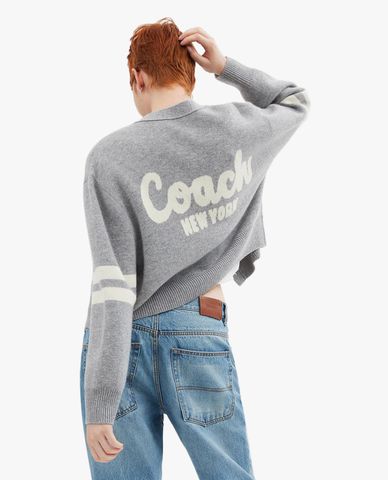  COACH - Áo khoác cardigan nữ phom croptop Signature Script 