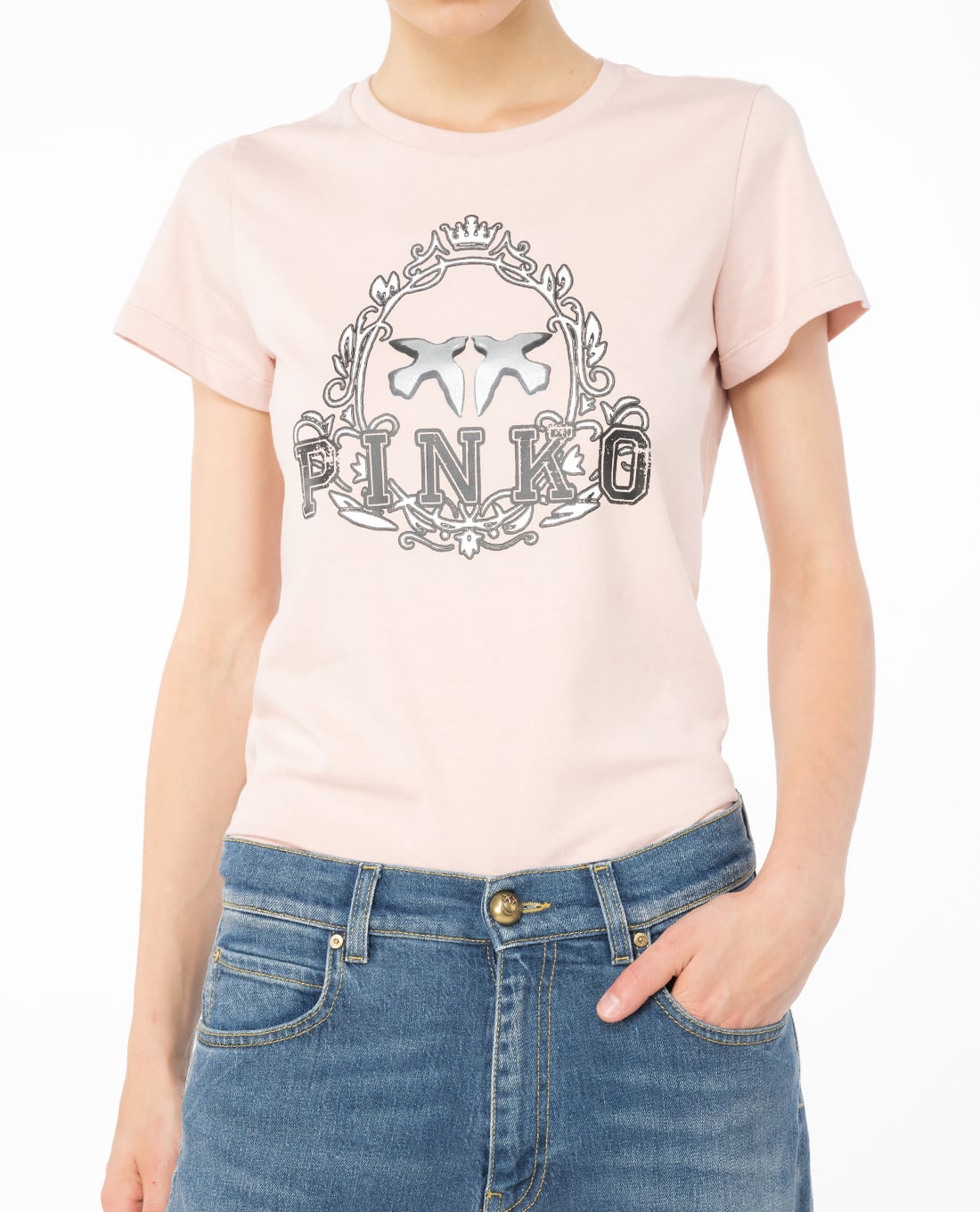 PINKO - Áo thun nữ cổ tròn tay ngắn Bussolotto