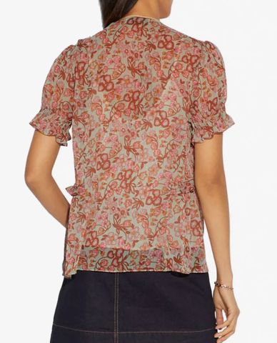  COACH - Áo kiểu nữ cổ V tay phồng Retro Floral Print 