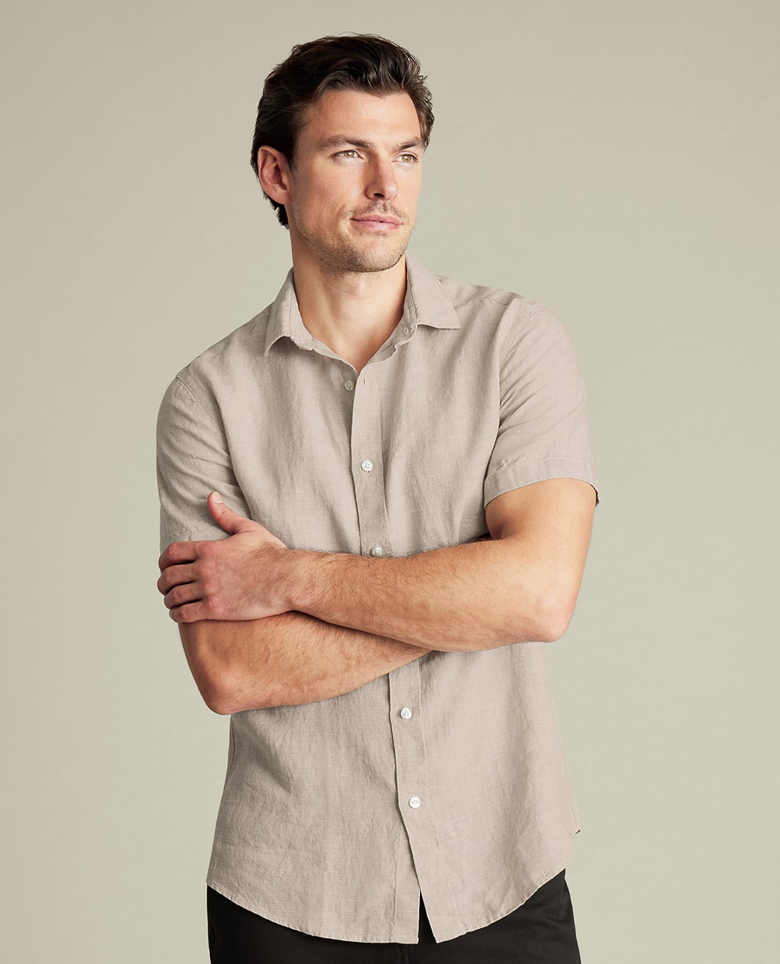 CHARLES TYRWHITT - Áo sơ mi nam cổ bẻ tay ngắn Pure Linen