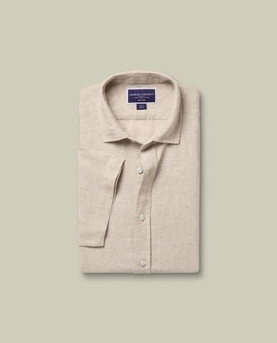  CHARLES TYRWHITT - Áo sơ mi nam cổ bẻ tay ngắn Pure Linen 