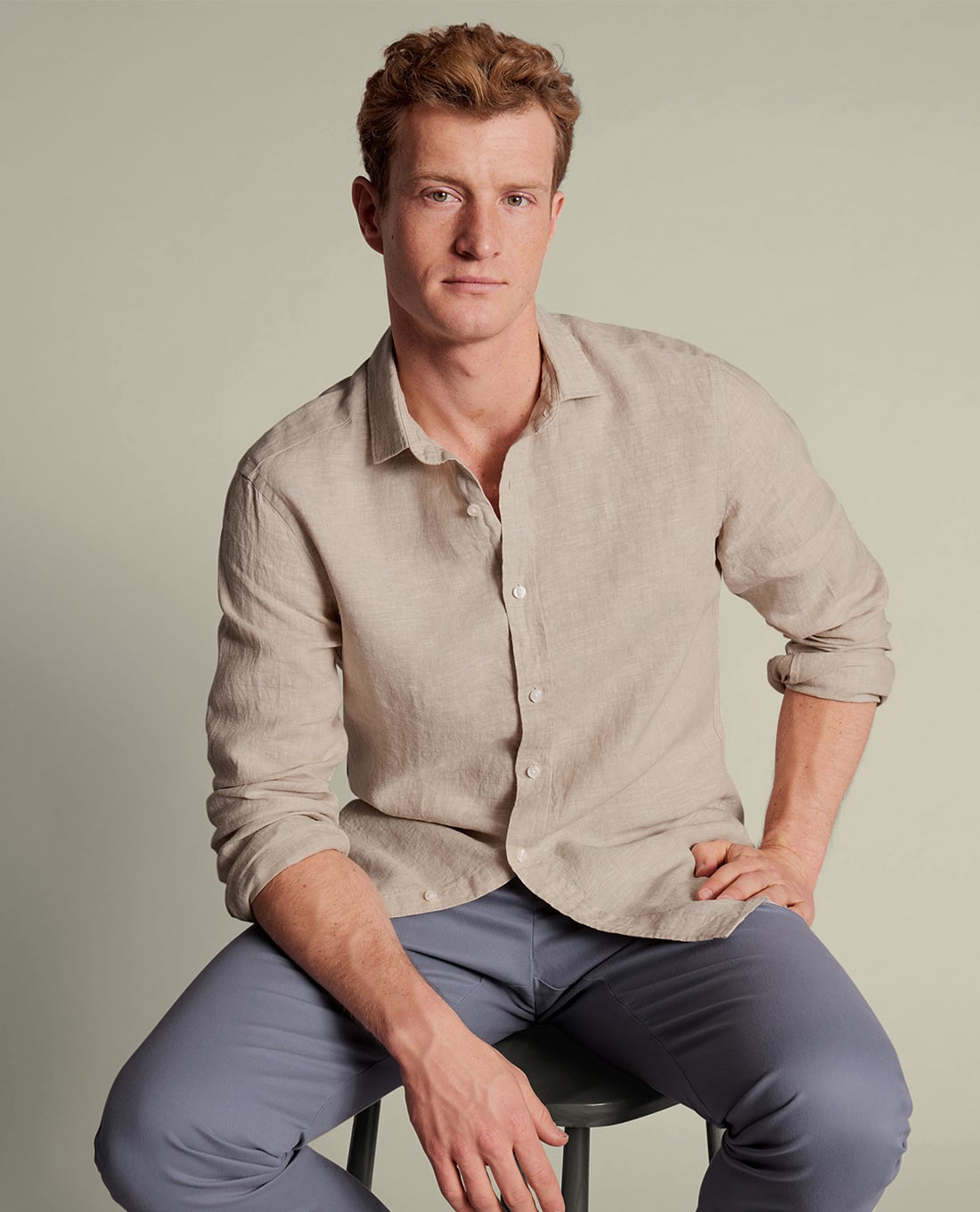 CHARLES TYRWHITT - Áo sơ mi nam cổ bẻ tay dài Pure Linen