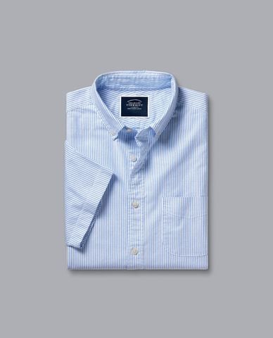  CHARLES TYRWHITT - Áo sơ mi nam cổ bẻ tay ngắn Oxford Stripe 