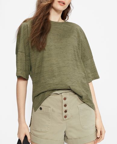 TED BAKER - Áo thun nữ ngắn tay cổ tròn Space Dyed Relaxed Onyyxx 
