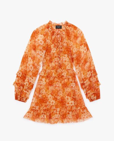  THE KOOPLES - Đầm mini cổ tròn tay dài Floral Ruffles 