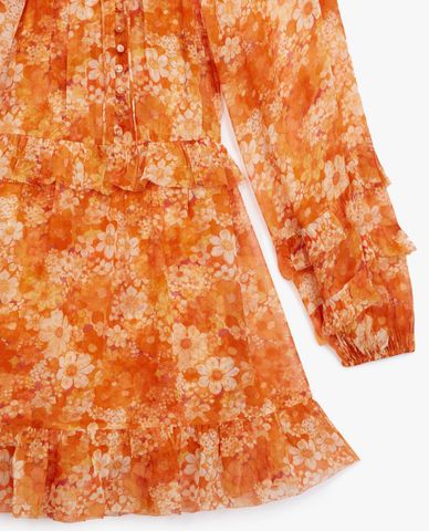  THE KOOPLES - Đầm mini cổ tròn tay dài Floral Ruffles 