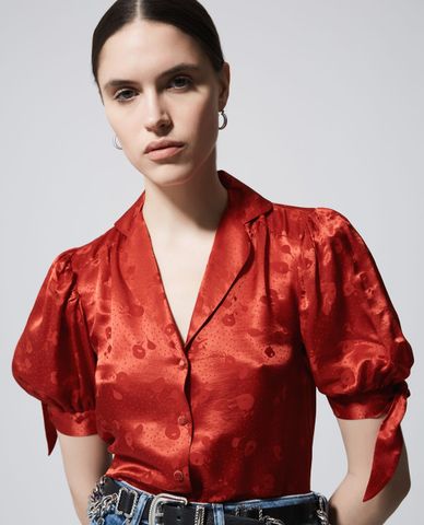  THE KOOPLES - Áo sơ mi nữ ngắn tay Blue Satin 