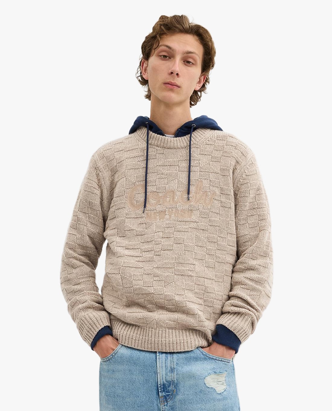 COACH - Áo sweater nam dệt kim cổ tròn tay dài Signature