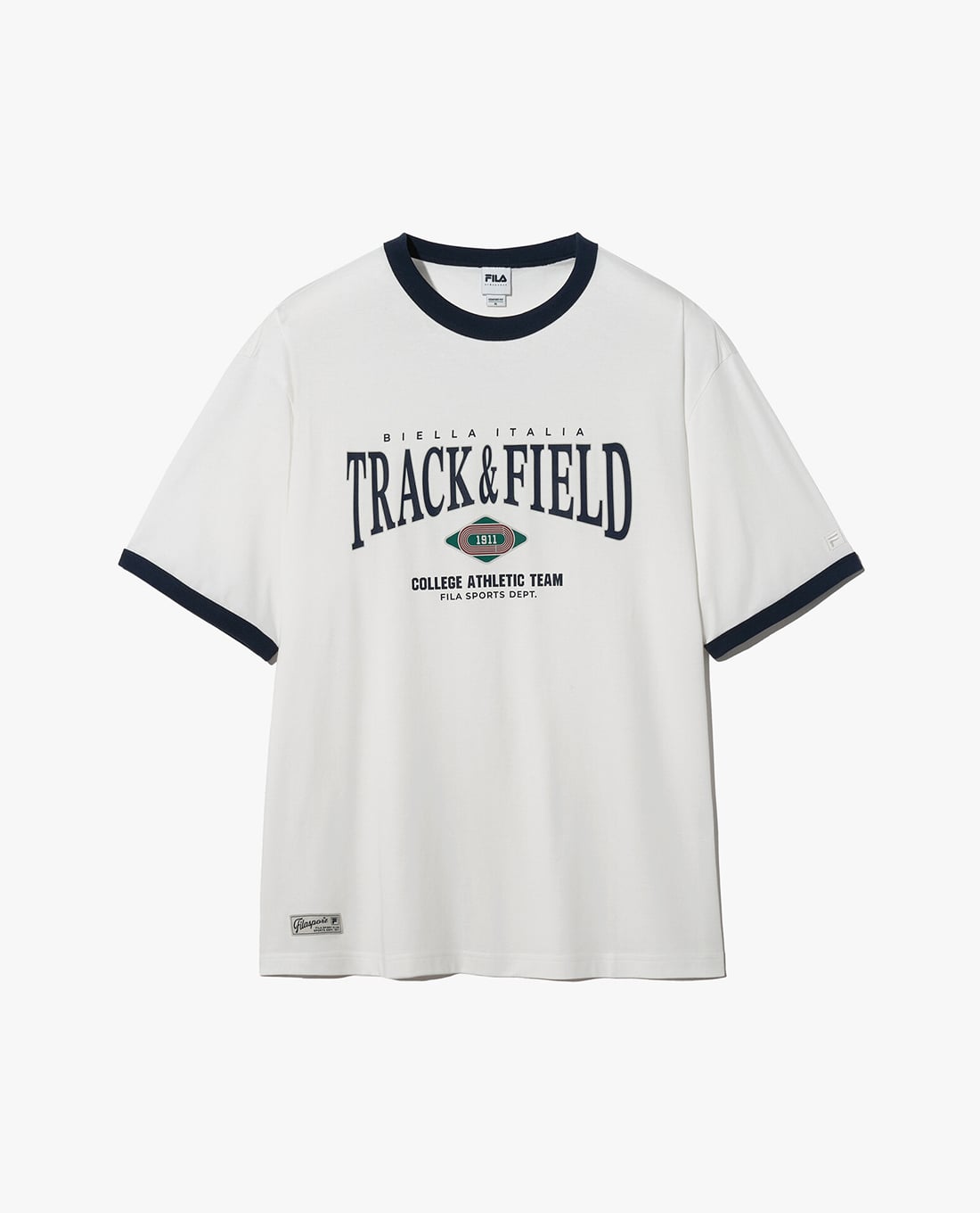 FILA - Áo thun unisex cổ tròn tay ngắn Track & Field Graphic Ringerty