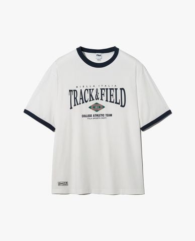  FILA - Áo thun unisex cổ tròn tay ngắn Track & Field Graphic Ringerty 