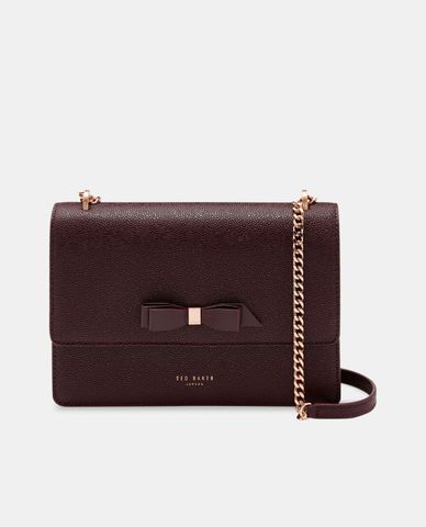  TED BAKER - Túi đeo chéo nữ da nắp gập phối nơ Oxblood Joanaa 