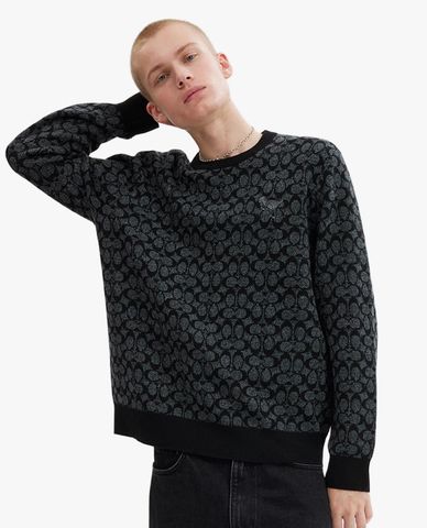  COACH - Áo sweatshirt nam cổ tròn tay dài phối hoạ tiết thời trang 