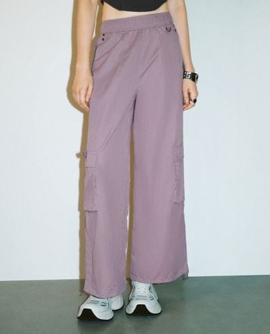  URBAN REVIVO - Quần nữ ống rộng lưng thun phối túi hộp Elastic Waist 