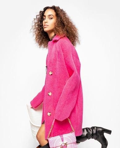  PINKO - Áo khoác lông cổ bẻ tay dài Faux Fur Cocoon 