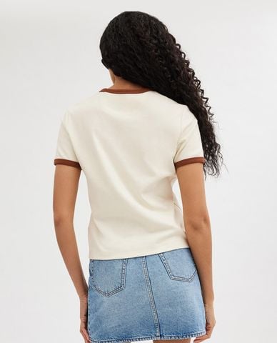  COACH - Áo thun nữ cổ tròn Signature Ringer 