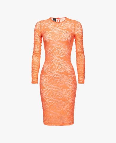  PINKO - Đầm midi cổ tròn tay dài phối ren hoa Amazzone 