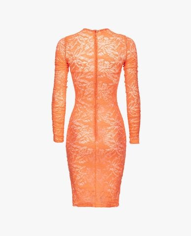  PINKO - Đầm midi cổ tròn tay dài phối ren hoa Amazzone 