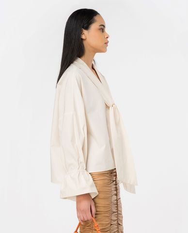  PINKO - Áo cổ V phối nơ tay dài bo thun Dedita 