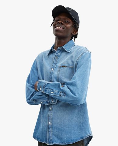  COACH - Áo sơ mi denim nam cổ bẻ tay dài phối túi trẻ trung 