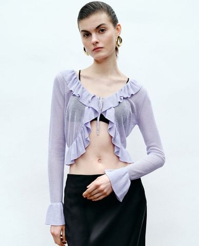  URBAN REVIVO - Áo khoác cardigan nữ thắt dây nữ tính 