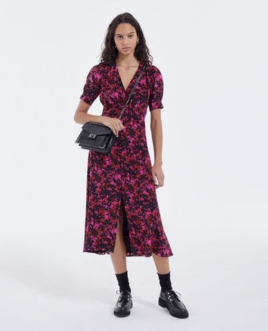  THE KOOPLES - Đầm midi cổ V phối hàng nút tròn Firework Print 