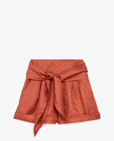  THE KOOPLES - Quần shorts nữ phối thắt lưng Pink Jacquard Satin 