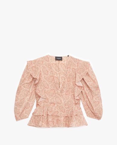  THE KOOPLES - Áo kiểu nữ tay lở cổ V Frilly Pink 
