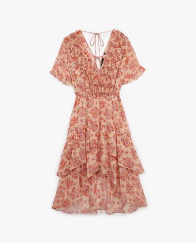  THE KOOPLES - Đầm mini nữ cổ V Pink Printed With Frills 