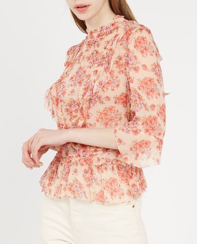  THE KOOPLES - Áo kiểu nữ tay lở phối bèo Floral 