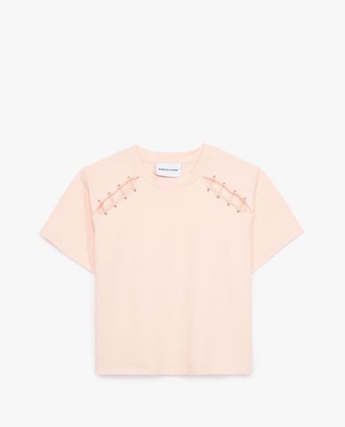  THE KOOPLES - Áo thun nữ cổ tròn ngắn tay Pink Cotton 
