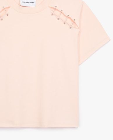  THE KOOPLES - Áo thun nữ cổ tròn ngắn tay Pink Cotton 