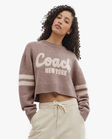  COACH - Áo sweater nữ cổ tròn tay dài phom croptop thời trang 