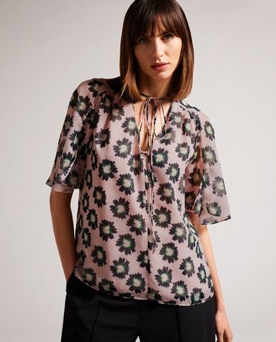  TED BAKER - Áo kiểu nữ ngắn tay cổ V Harlynn 