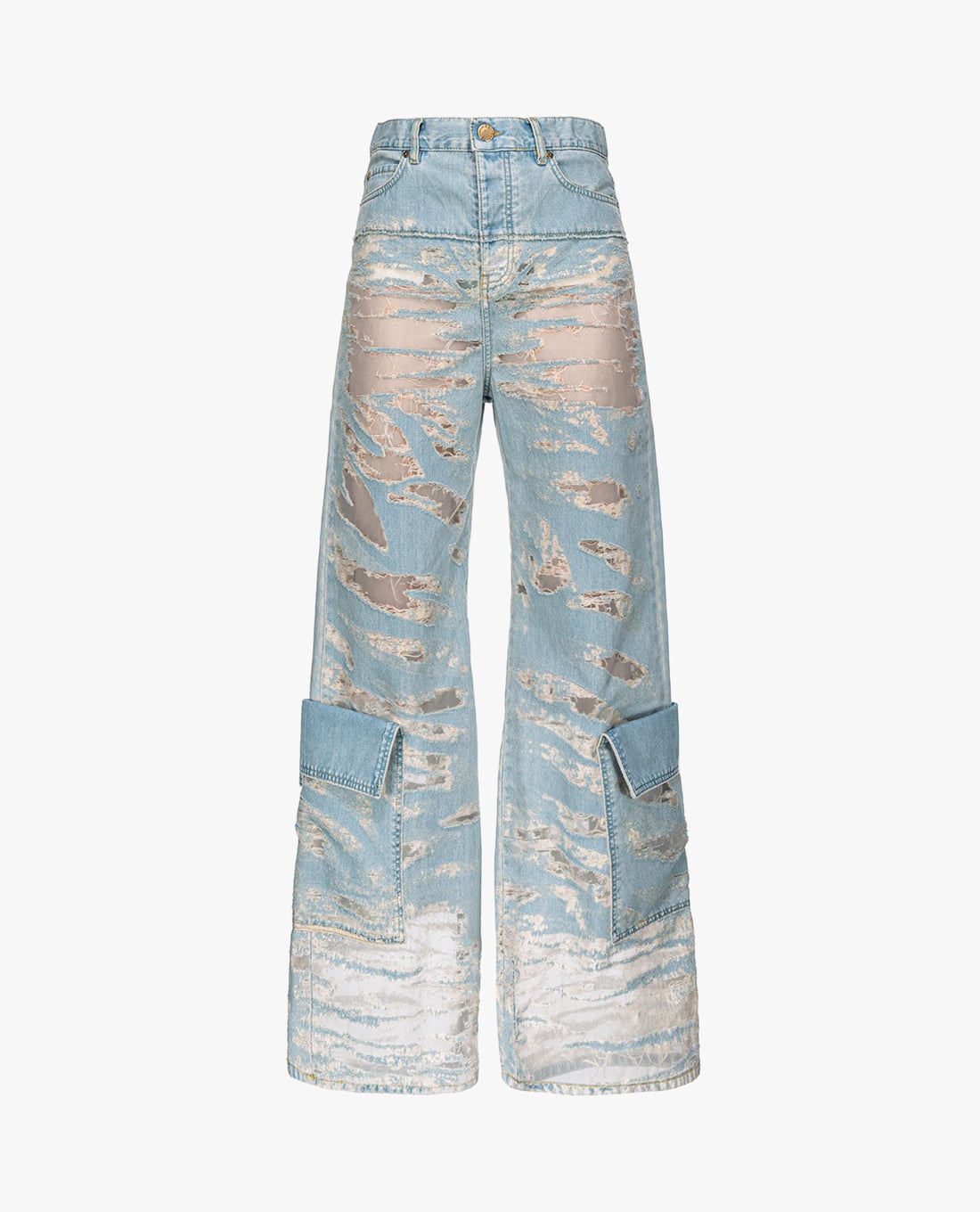 PINKO - Quần jeans nữ rách ống rộng phối túi hộp cá tính