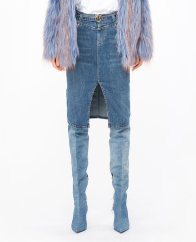  PINKO - Chân váy denim midi phom ôm xẻ tà Ringhio 