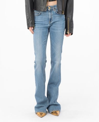  PINKO - Quần jeans nữ ống loe hoạ tiết Flora 