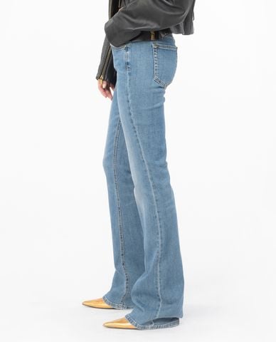  PINKO - Quần jeans nữ ống loe hoạ tiết Flora 