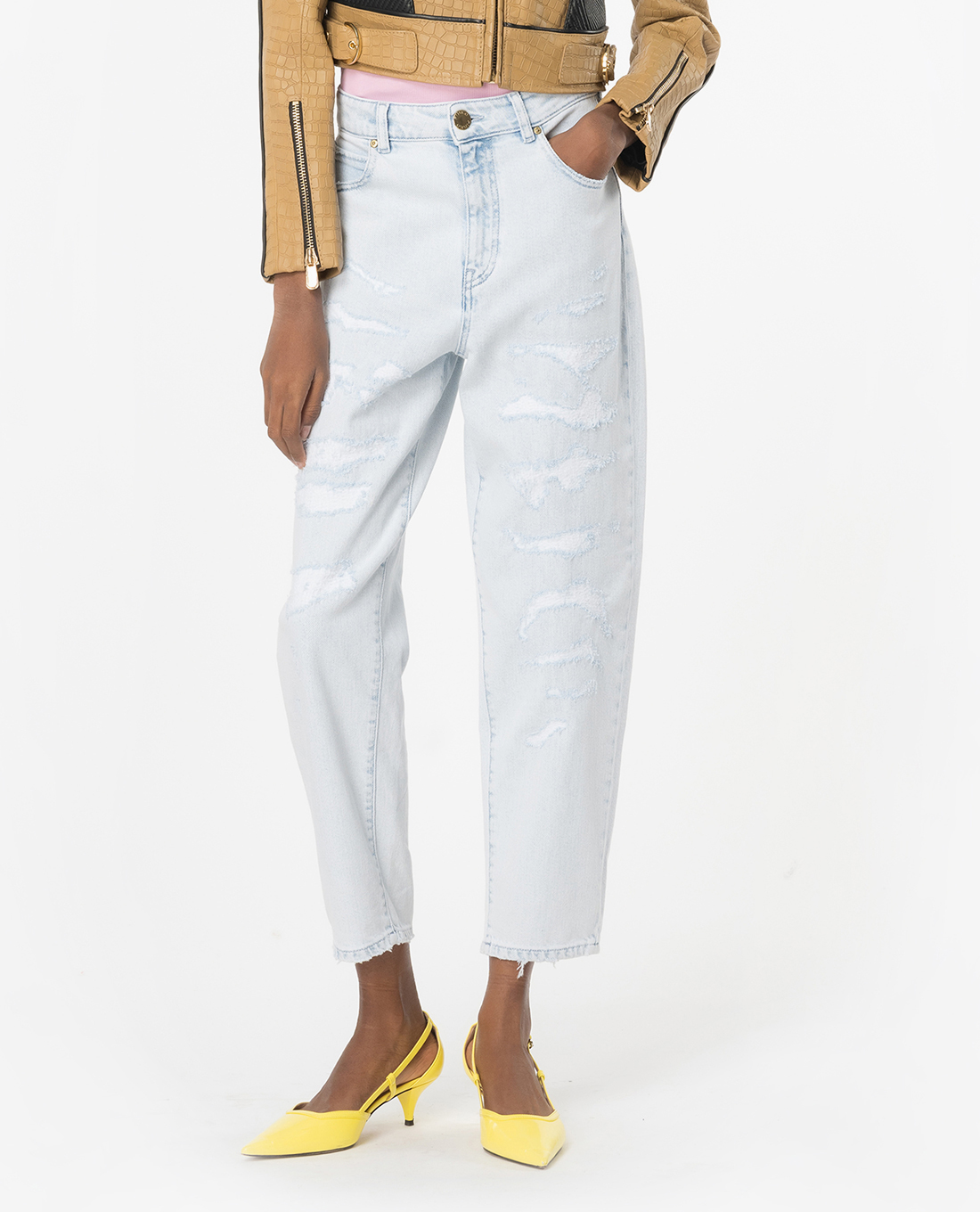 PINKO - Quần jeans ống đứng phối vết rách ngẫu nhiên Maddie