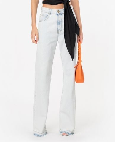  PINKO - Quần jeans ống rộng lưng cao phối viền tua rua Wanda 