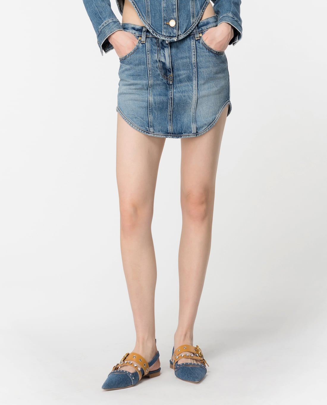 PINKO - Chân váy denim mini vạt bầu Miseno