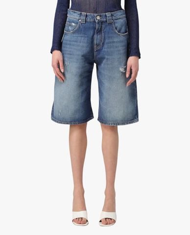  PINKO - Quần jeans lửng ngang gối wash bạc cá tính Hitch Bermuda 