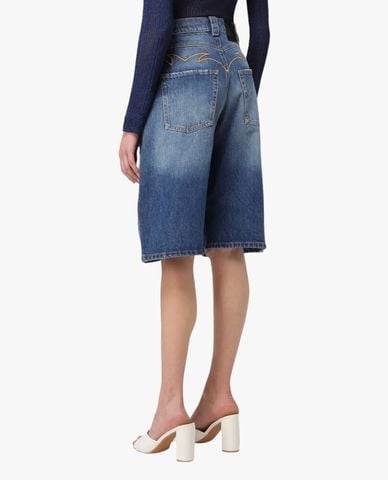  PINKO - Quần jeans lửng ngang gối wash bạc cá tính Hitch Bermuda 