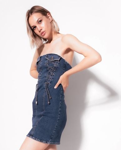  PINKO - Đầm body denim cúp ngực Goal 